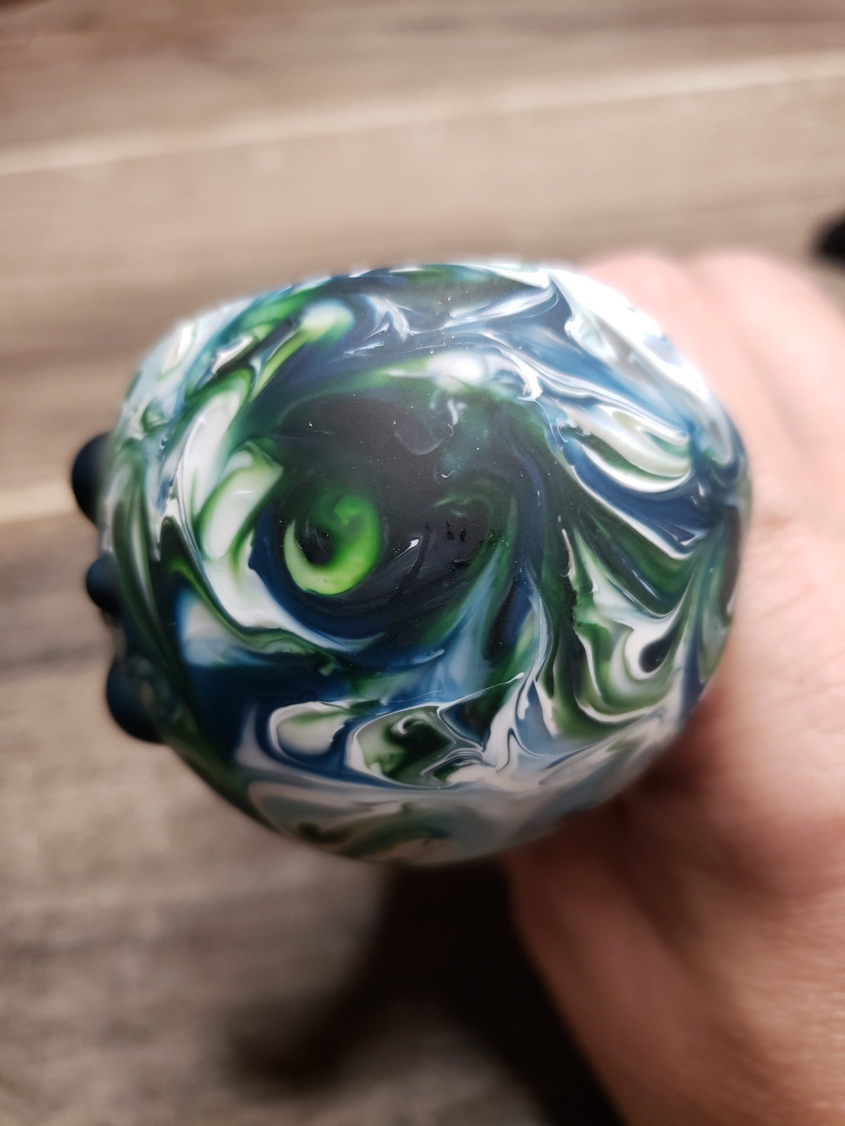 Sanblasted White Spoon With Green & Blue Liquid Swirl