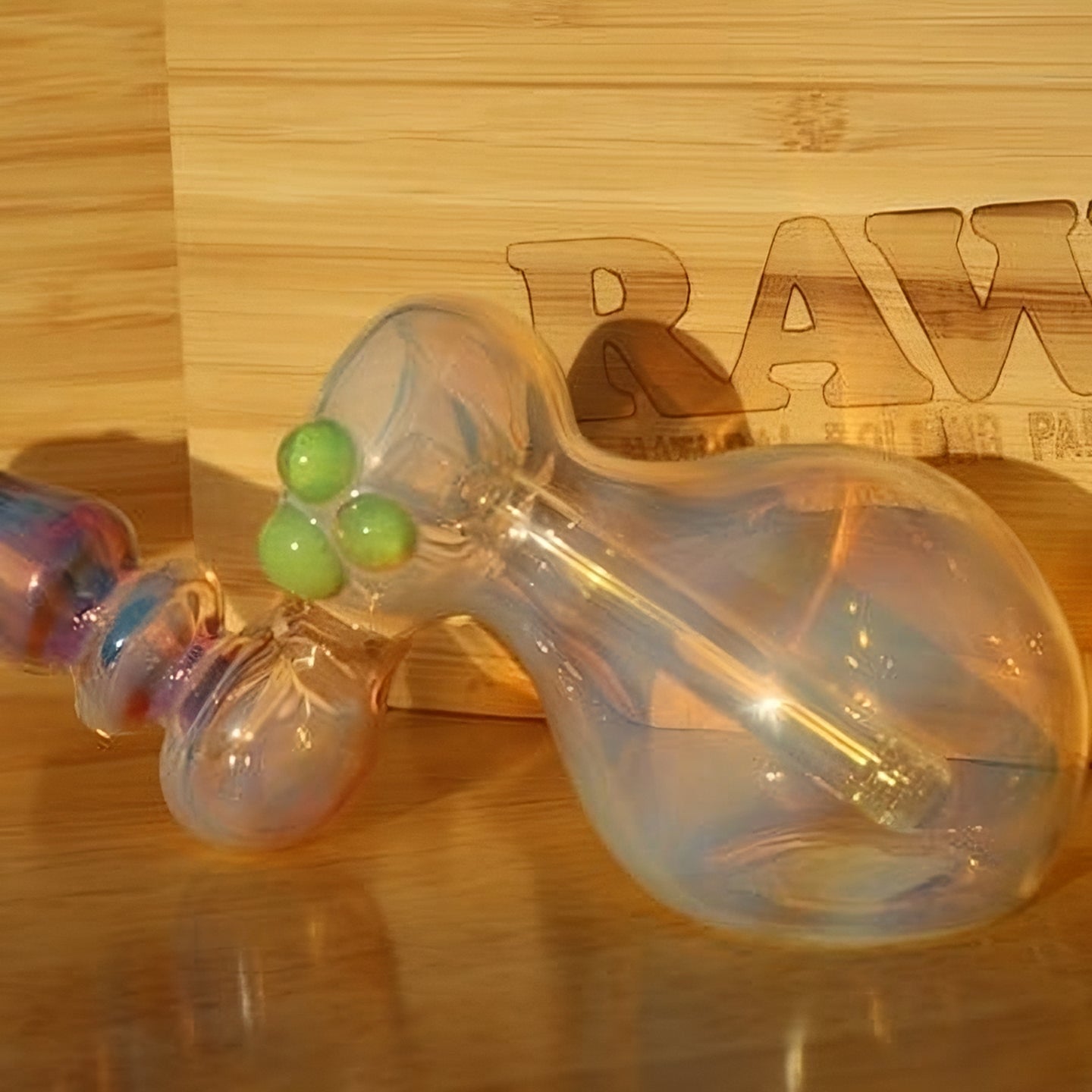 Hammer Bubbler Water Pipe 6" Clear with Green and Purple Accents By SMG