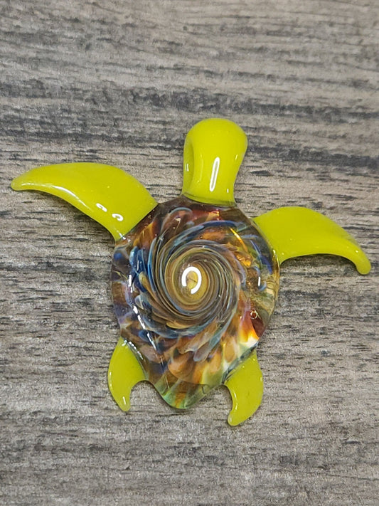 Canary Yellow Implosion Swirl Turtle Pendant